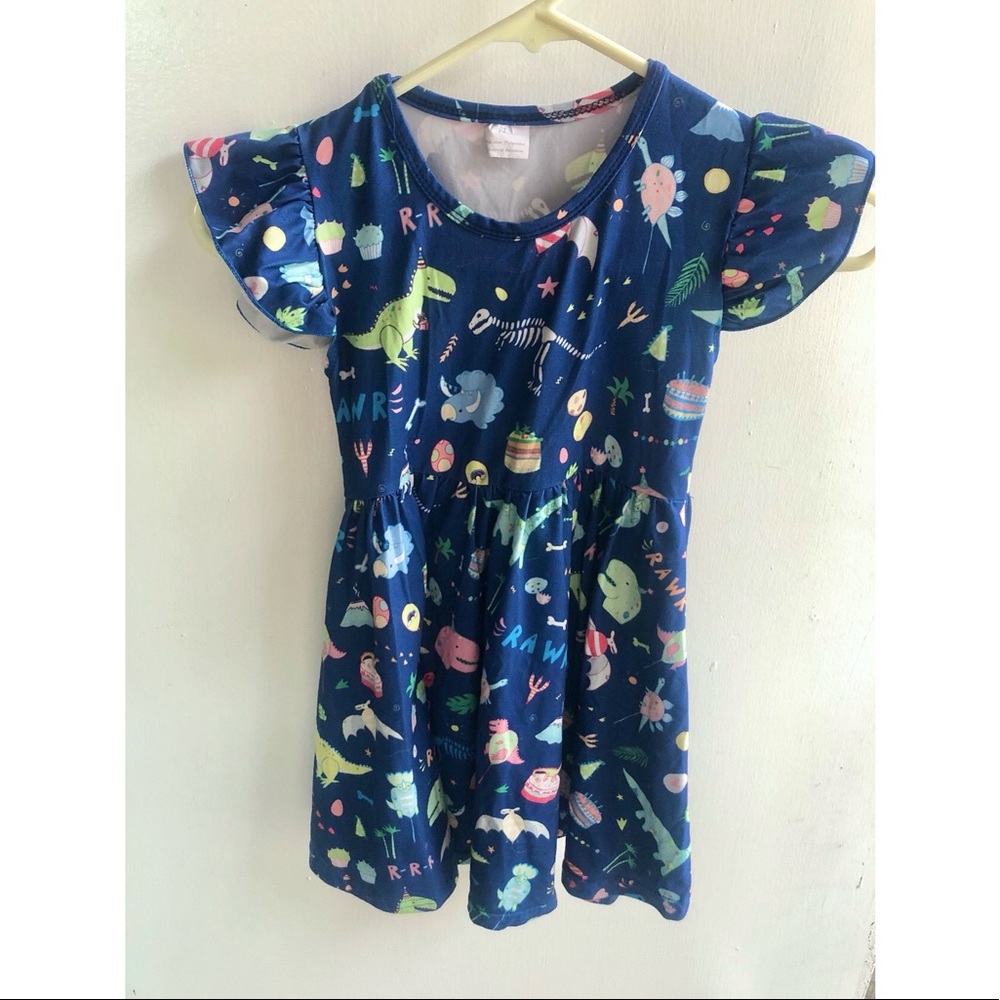 Little girls birthday dinosaur print party dress